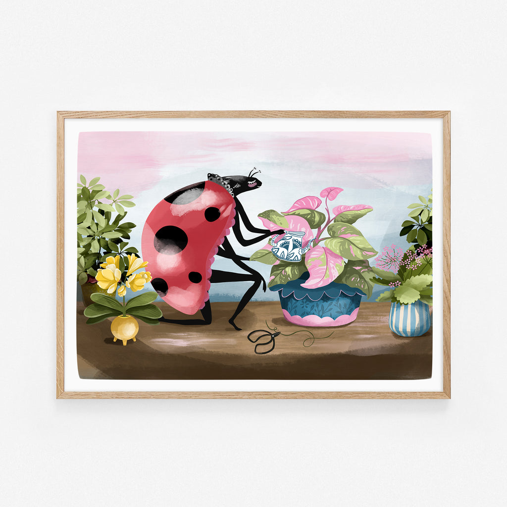 Plant Ladybird Art Print - Ladybug Illustration
